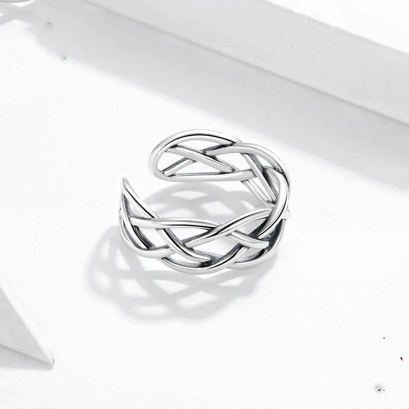 Bamoer Genuine 925 Sterling Silver Woven Texture Ring