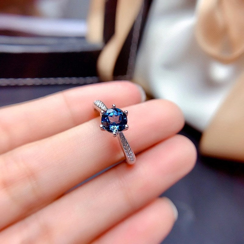 S925 Silver 18k Gold Plated Blue Topaz Ring