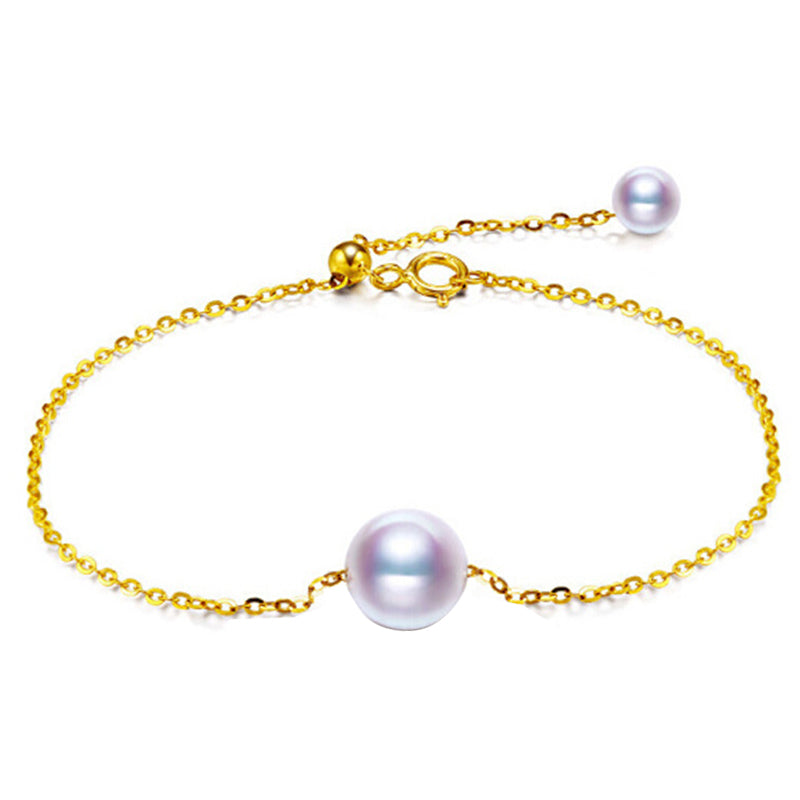 Single 18K Gold Japanese Akoya sea pearl bracelet adjusts natural rose white color gold flawless bulb Seawater