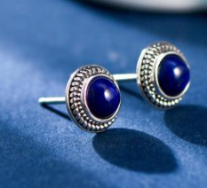 Women's Silver Stud Earrings With Lapis Lazuli