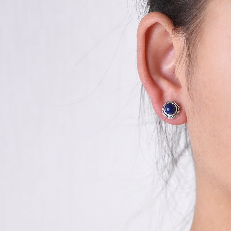 Women's Silver Stud Earrings With Lapis Lazuli