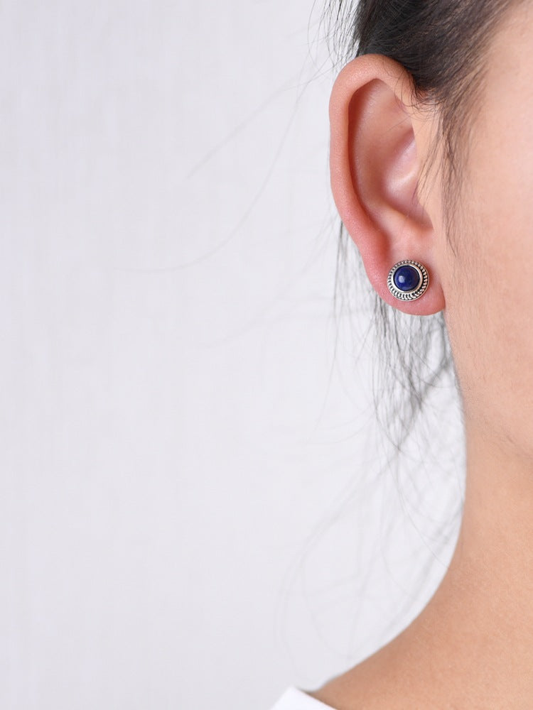 Women's Silver Stud Earrings With Lapis Lazuli