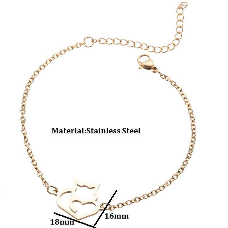 Simple And Elegant Stainless Steel Cute Long Tail Love Cat Bracelet