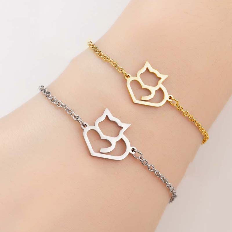 Simple And Elegant Stainless Steel Cute Long Tail Love Cat Bracelet