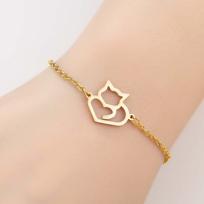 Simple And Elegant Stainless Steel Cute Long Tail Love Cat Bracelet