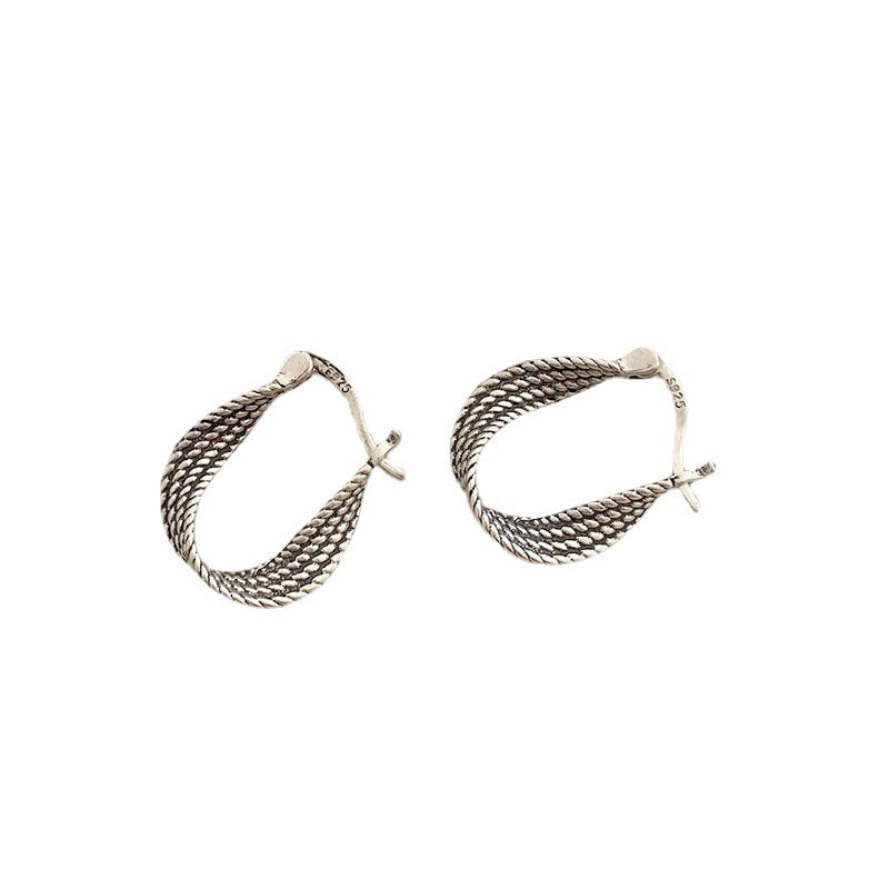 Twist Ear Clip S925 Sterling Silver Retro Twisted Eardrop Earring