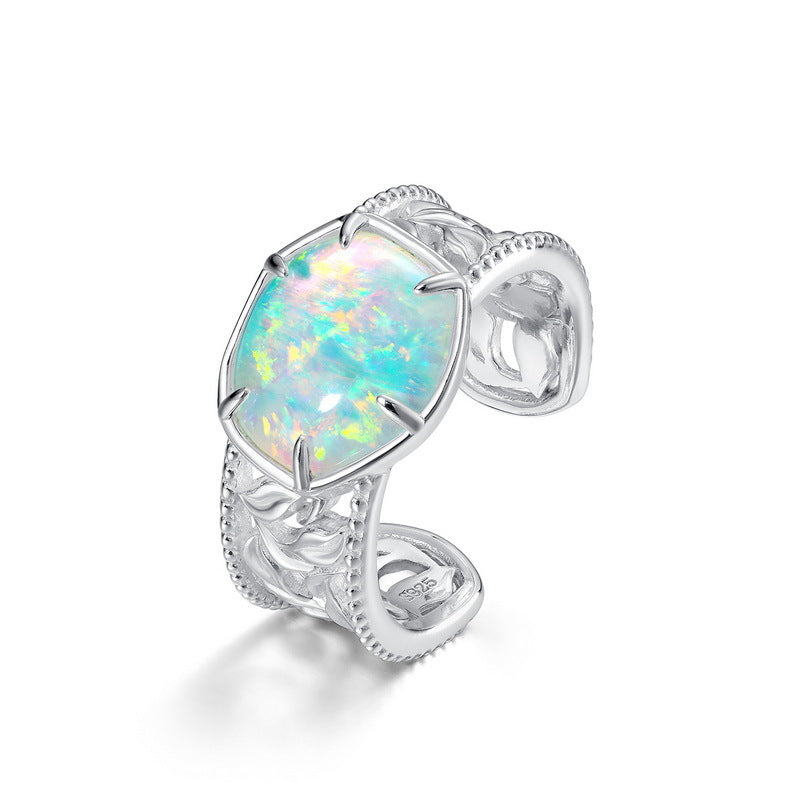 Simple Geometric Opal S925 Sterling Silver Ring