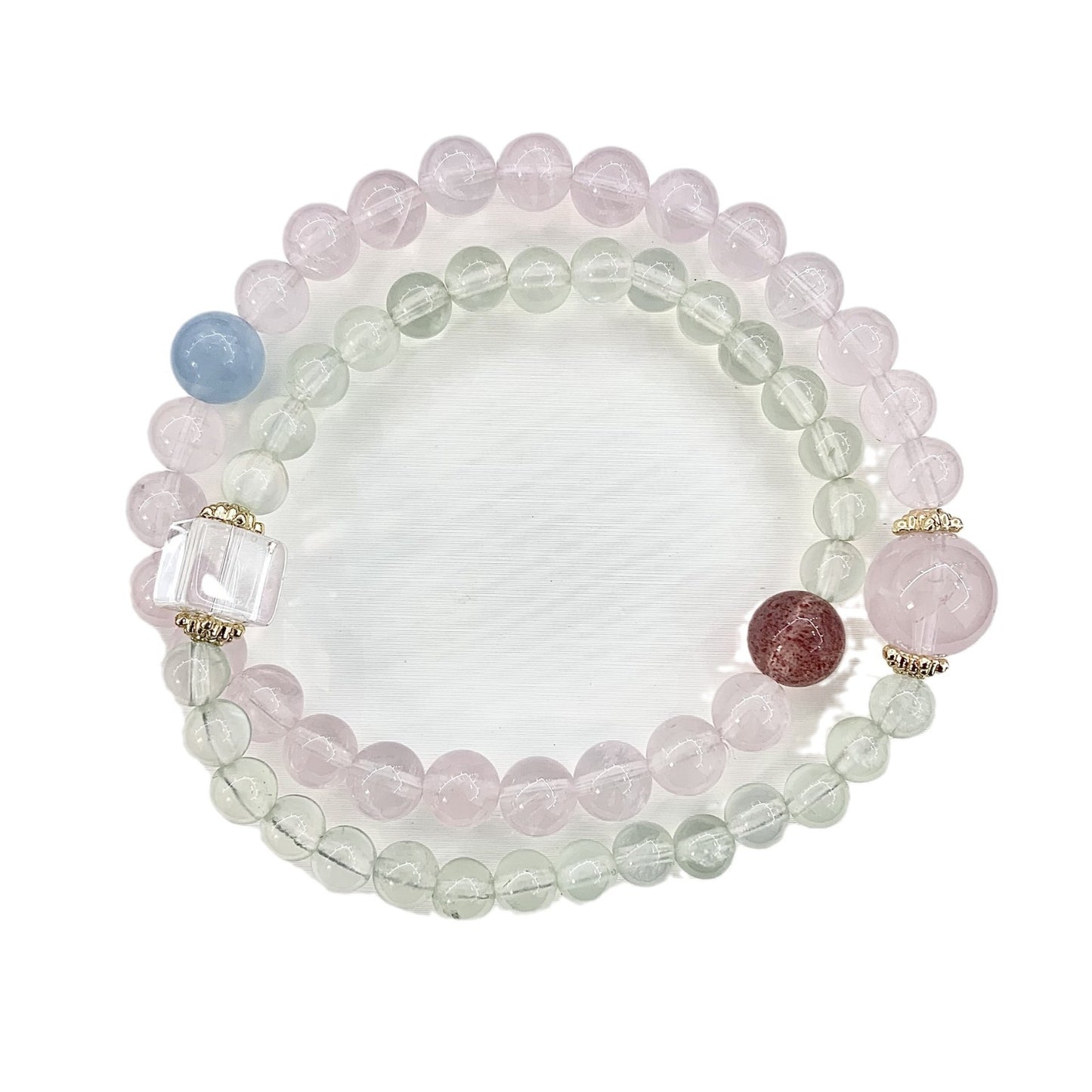 Prehnite Strawberry Crystal Horse Powder DIY Multi-circle Design Bracelet