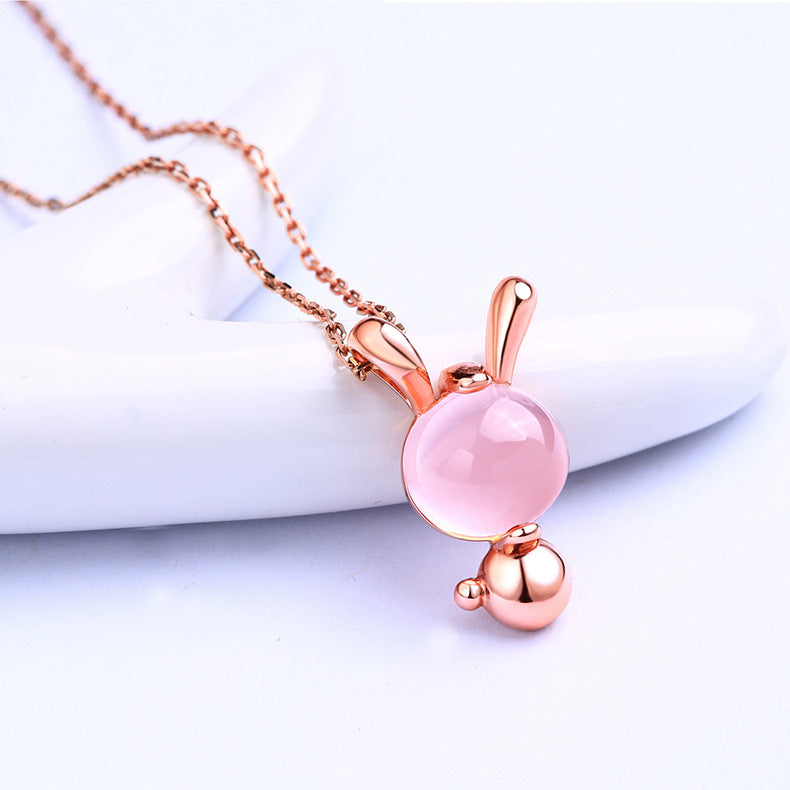 Rose gold rabbit necklace Pink