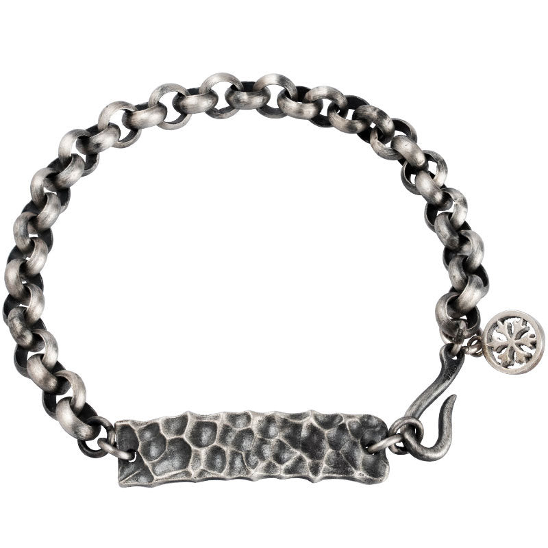 S925 Silver Hammer Pattern Shaped Bracelet Retro Silver Black