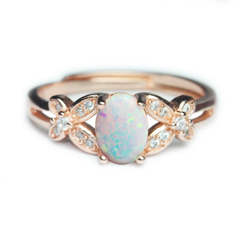 Rose Gold Ring White Opal Colorful White Live ring