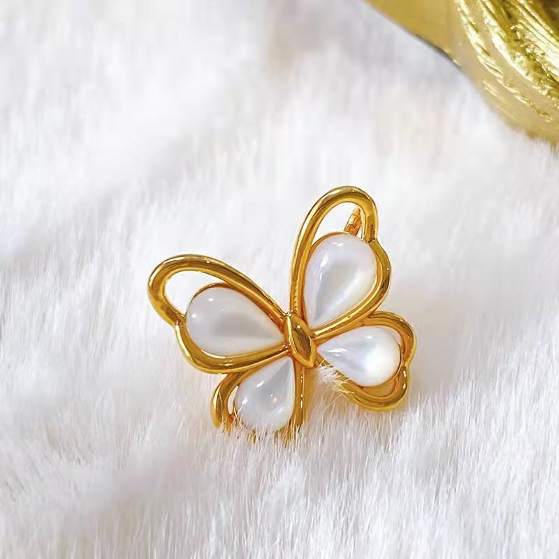 18K Gold White Shell Butterfly Pendant Niche Design Gold