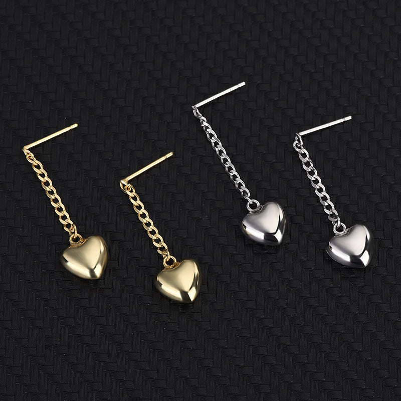 Women's Fashion Sterling Silver Heart-shaped Ear Studs Necklace Set