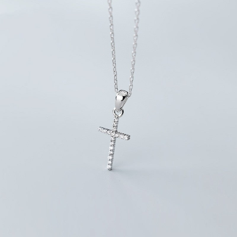 S925 Silver Simple Full Diamond Cross Necklace