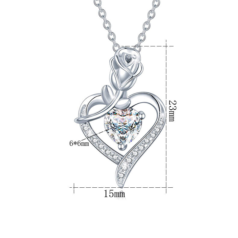 925 Silver Heart-shaped Rose Zircon Necklace