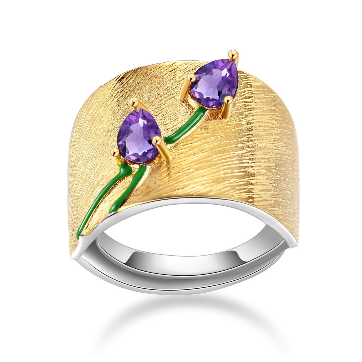 S925 Silver Inlaid Natural Colorful Treasure Amethyst Ring Natural Amethyst Ring Adjustable Opening