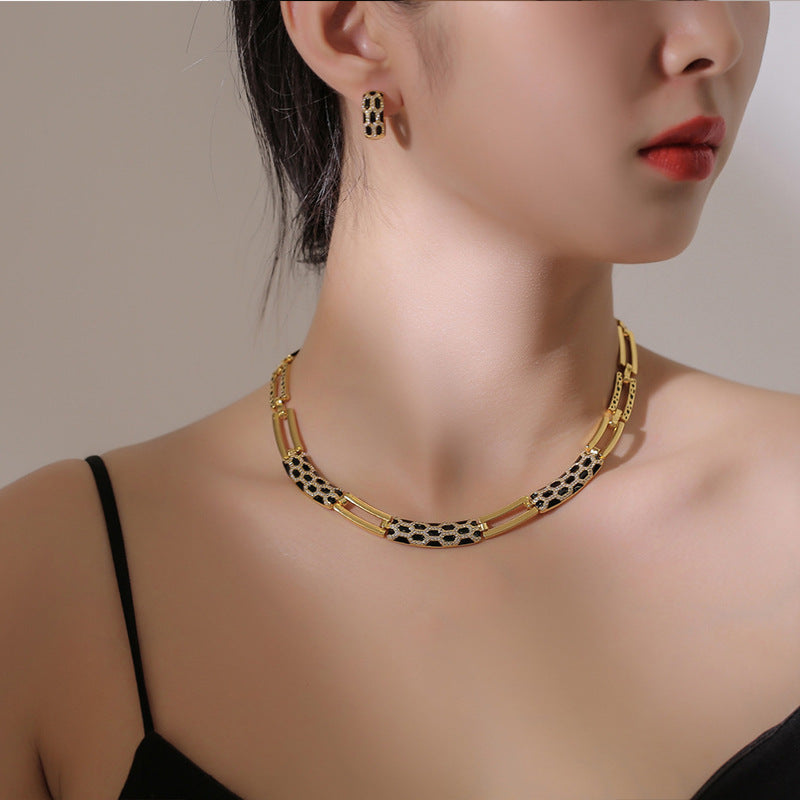 New Korean style diamond earring necklace set