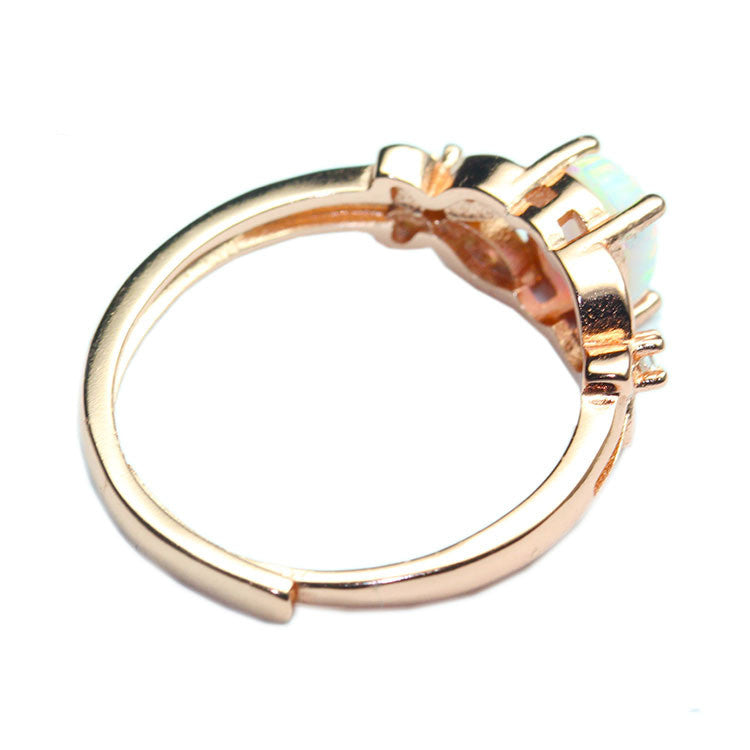 Rose Gold Ring White Opal Colorful