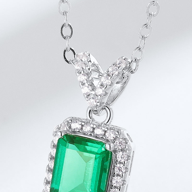 S925 Silver Octagonal Emerald Pendant Necklace