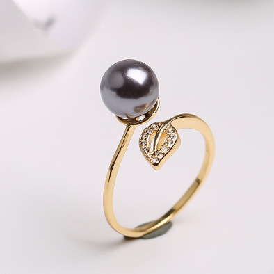 Pearl Ring women's single opening adjustable ring Grey Gold
