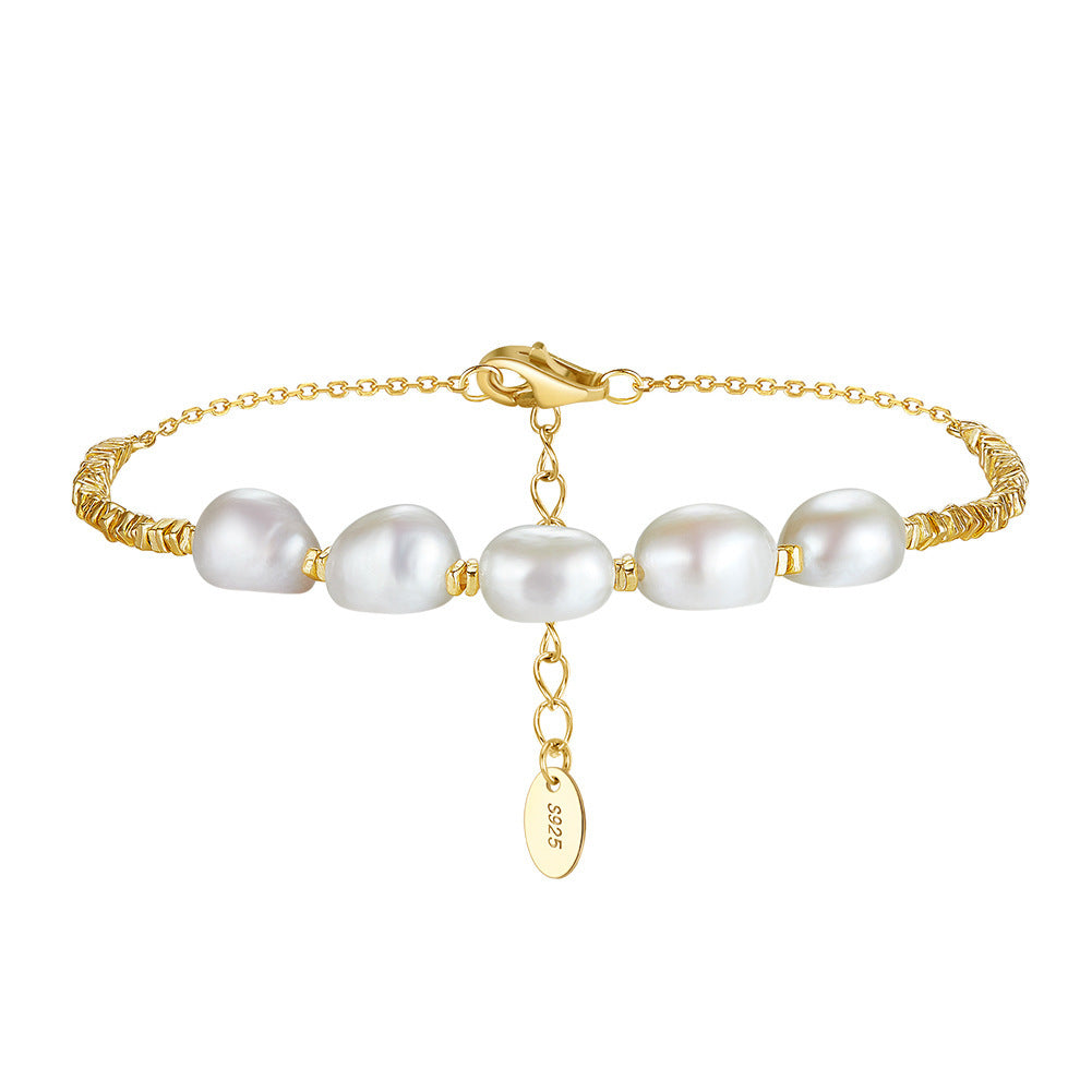 925 Sterling Silver Pearl Bracelet Female Summer Ins Special-interest Design Girlfriends Jewelry