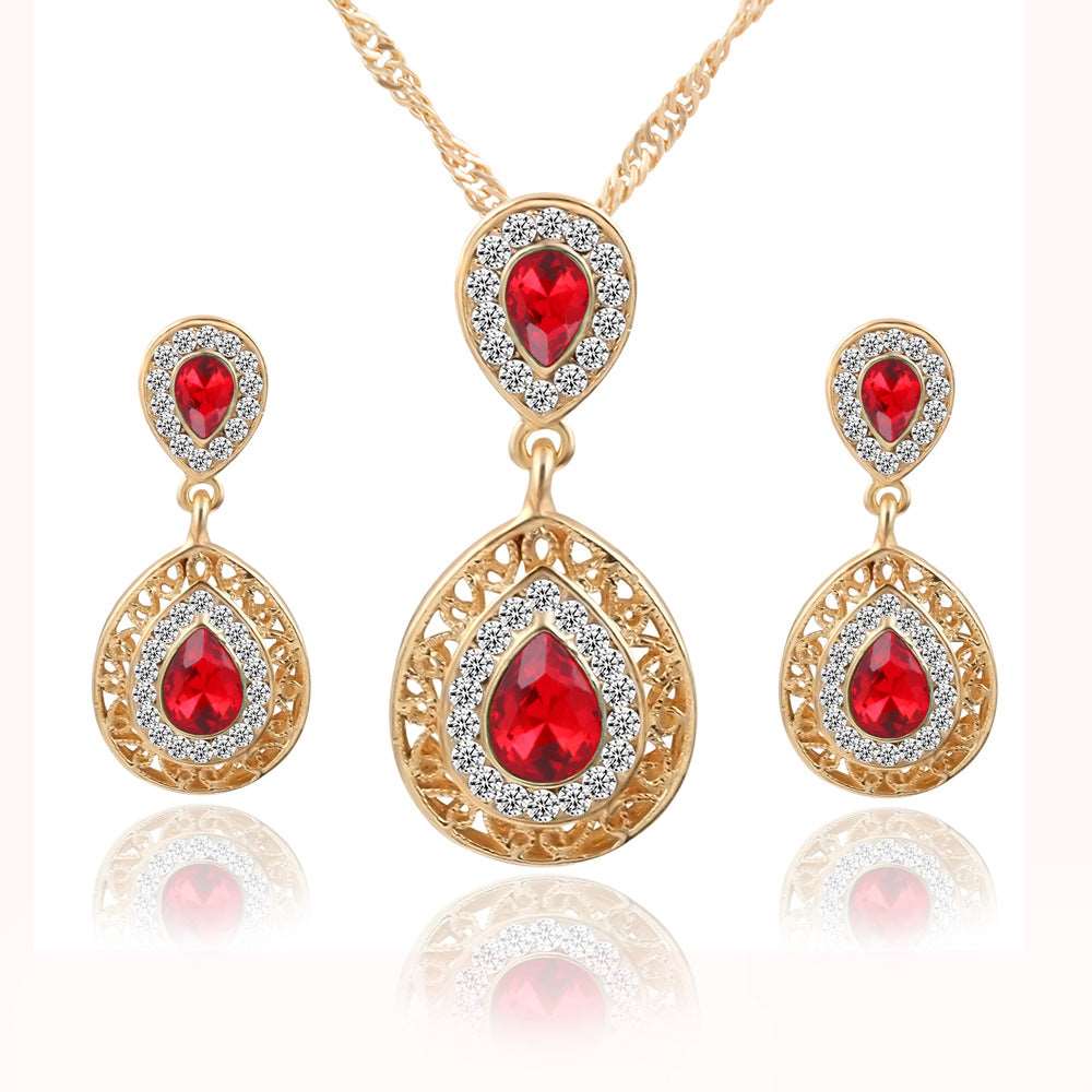 Earrings and Necklace Set Combination Red