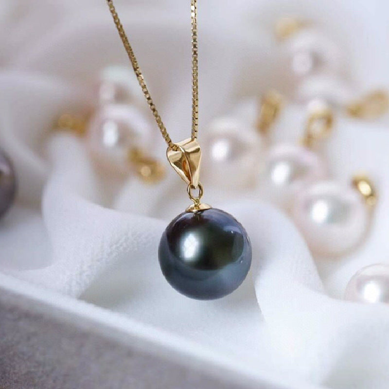 18K Gold Inlaid Natural Freshwater Black Pearl Necklace