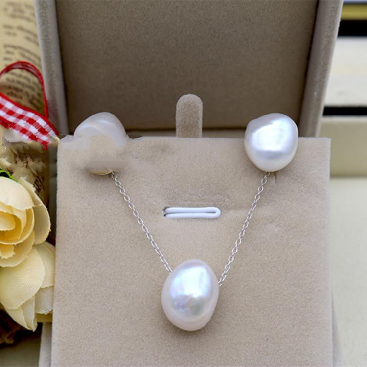 13mm Large Shaped Baroque Pearl Pendant Earring Set Silver set