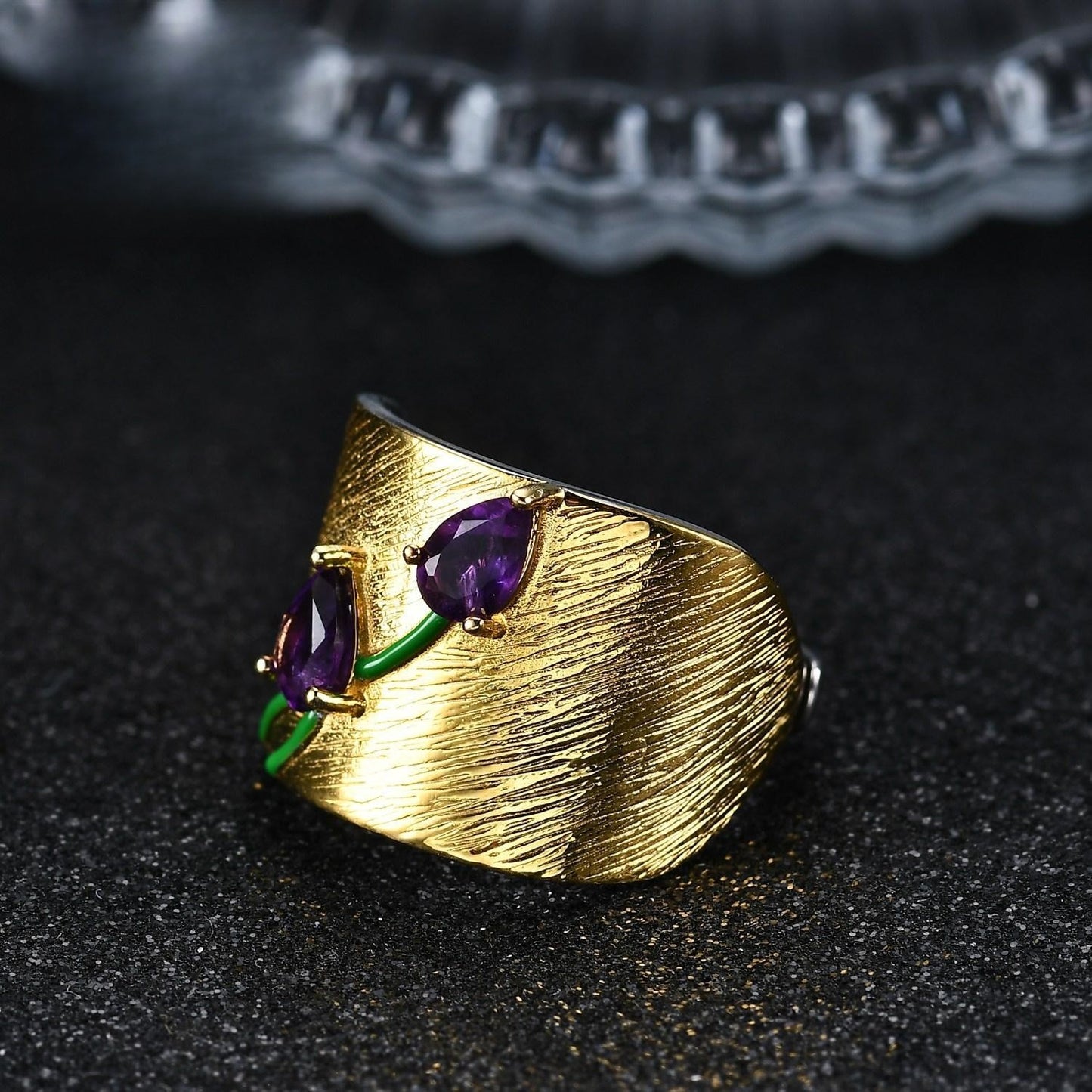 S925 Silver Inlaid Natural Colorful Treasure Amethyst Ring