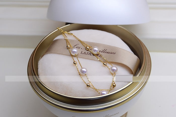 18k Gold Seawater Pearl Adjustable Double-layer Bracelet