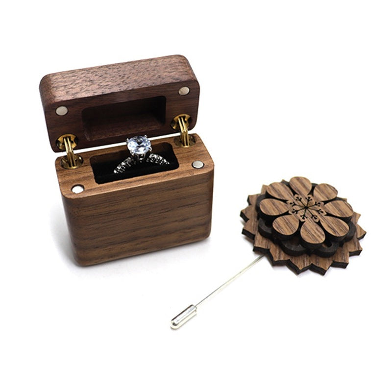 Walnut Ring Box Magnet Lighter Earring Studs Women's Mini Travel Storage Trinkets