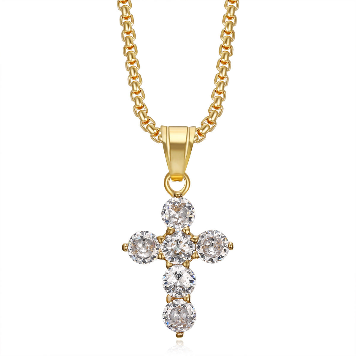 Titanium Steel Diamond 3A Zircon Fat Cross Pendant Necklace Gold Pendant