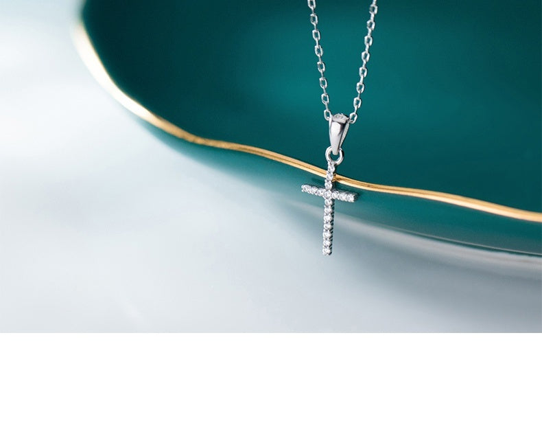 S925 Silver Simple Full Diamond Cross Necklace