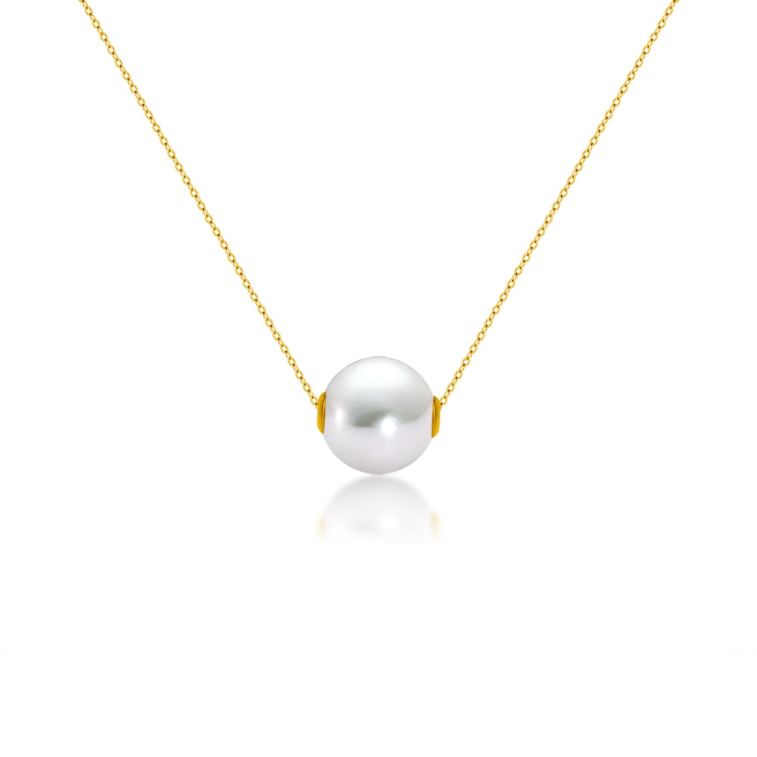 18K Gold Round Pearl Necklace Clavicle Chain