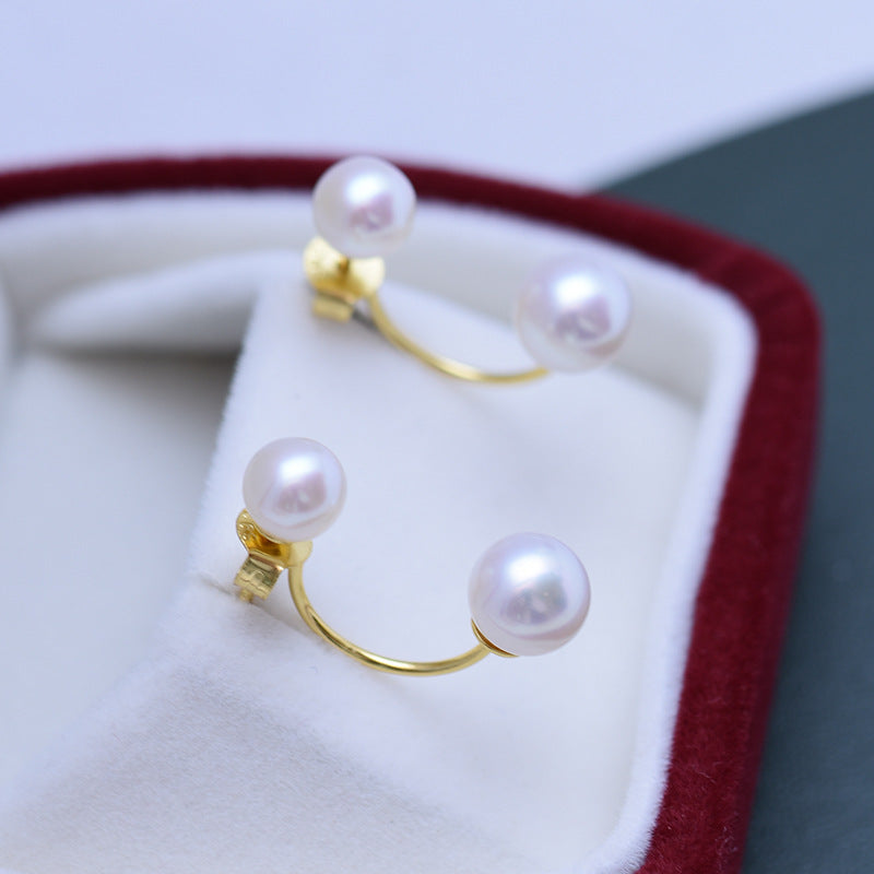 Double Pearl S925 Silver Female Stud Earrings