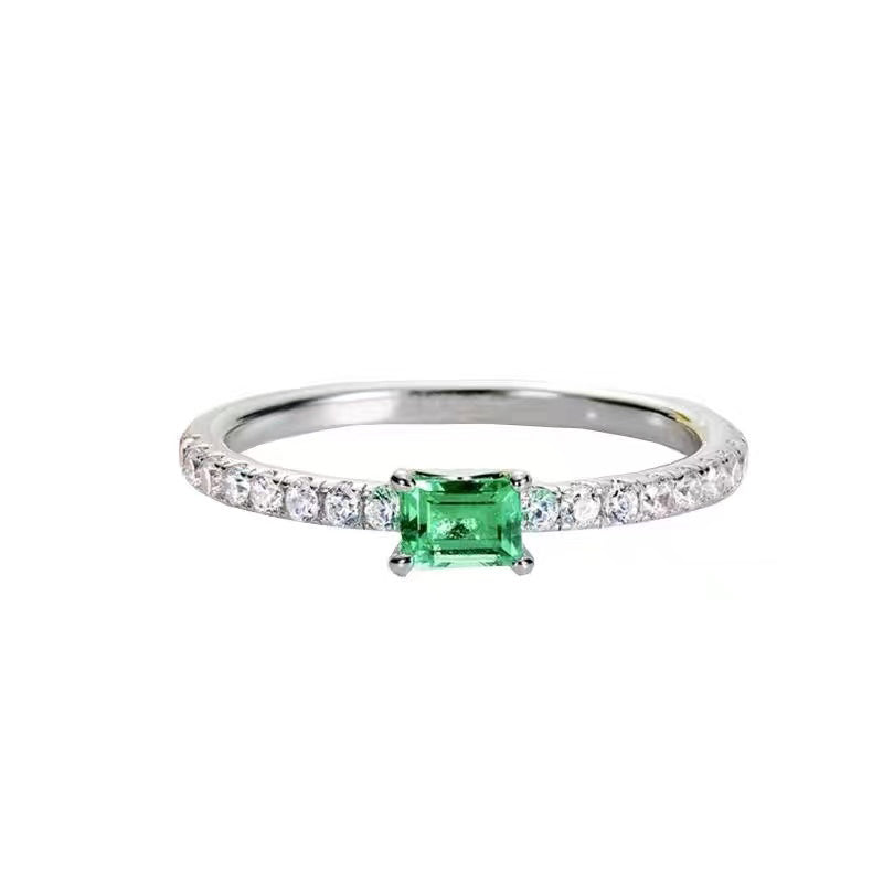 Ring Fine Row Diamond Mosang Diamond Small Group Light Luxury Green