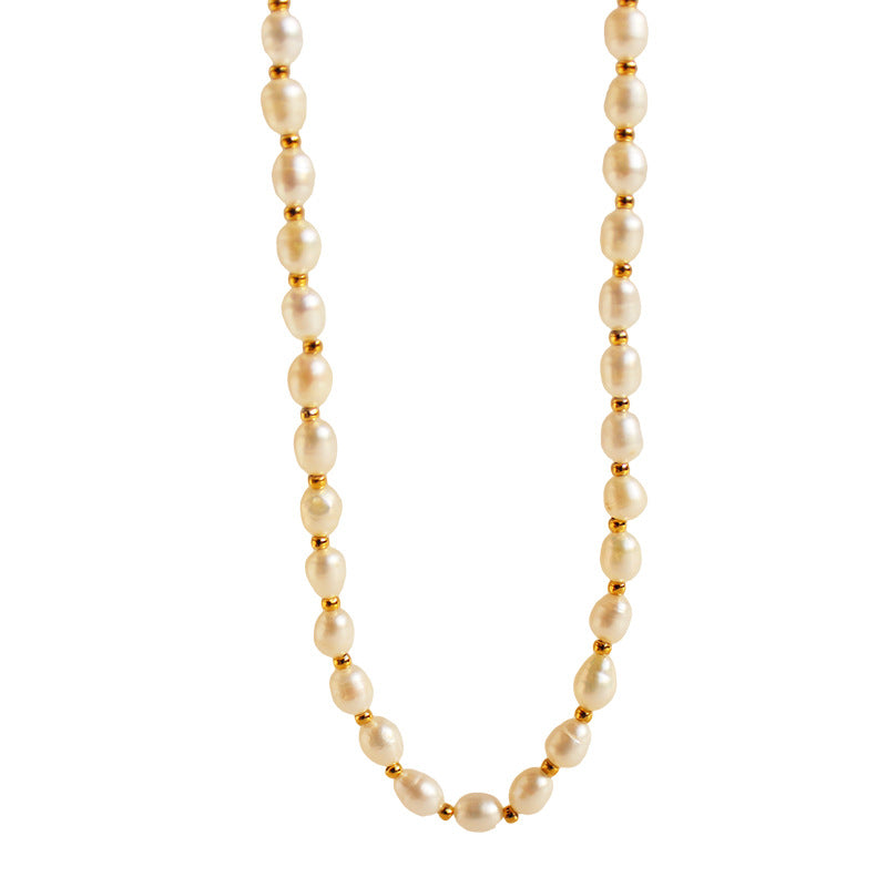 Freshwater Rice Pearls Beaded Collarbone Chain Gold