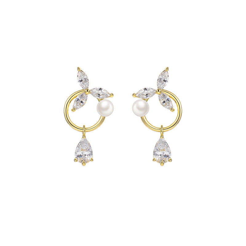 New Pearl Flower Earrings Gold