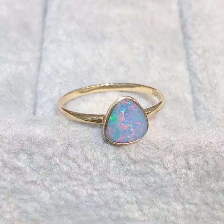 18k Yellow Gold Australian Natural Opal Stone Ring For Women 18K Gold 12size