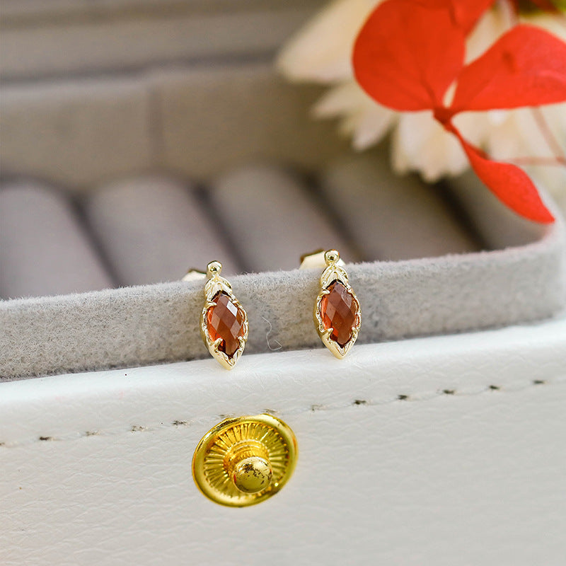 S925 Silver Plated 14K Gold Garnet Earrings