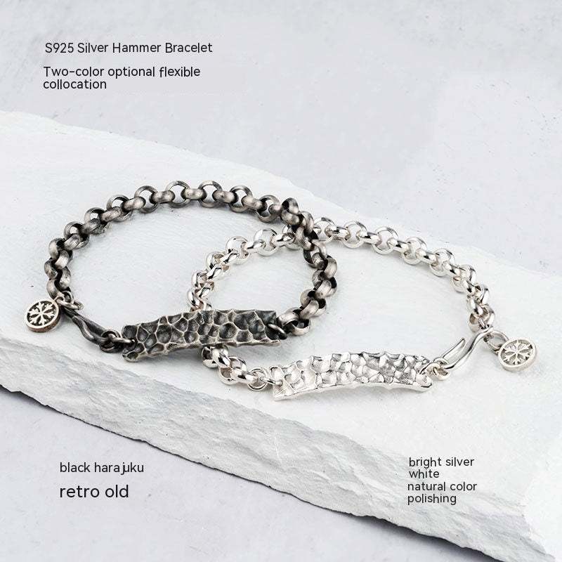 S925 Silver Hammer Pattern Shaped Bracelet