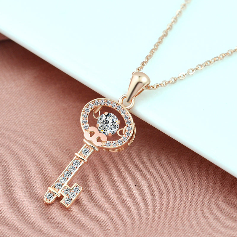 Rose Gold Plated Gold Key Smart Heartbeat Necklace Rose Gold