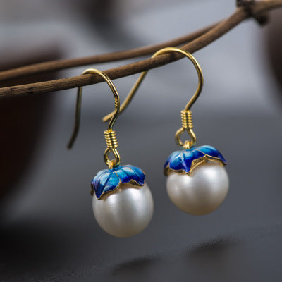 Cloisonne 925 Silver Earrings Sukhothai gold jewelry design freshwater pearl earrings earrings lotus female wholesale default