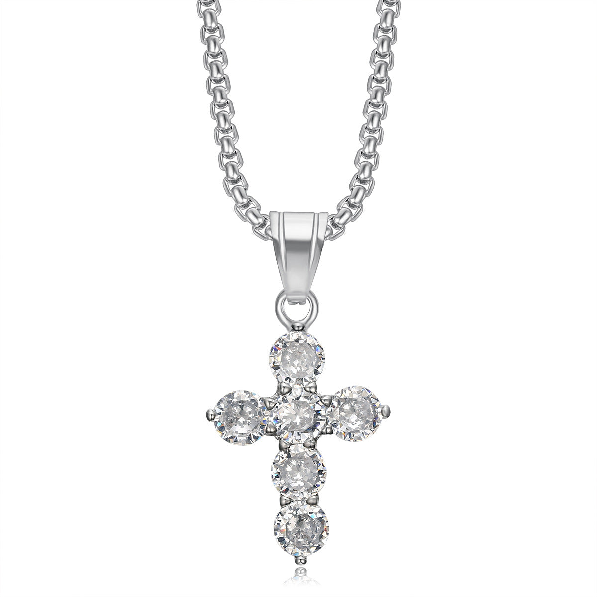 Titanium Steel Diamond 3A Zircon Fat Cross Pendant Necklace Steel Pendant