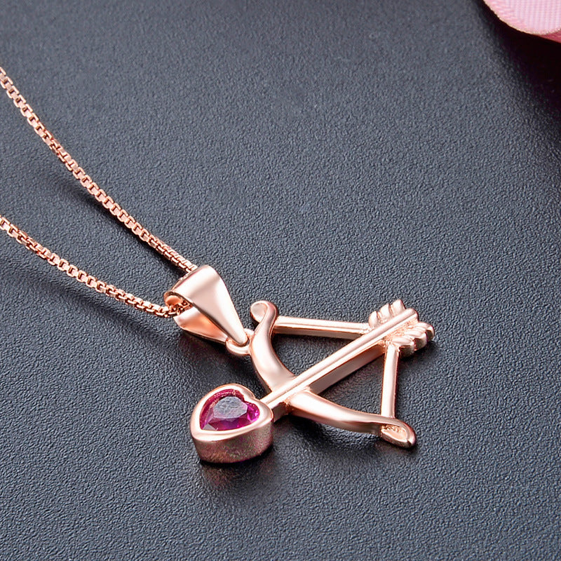 S925 Silver Diamond Creative Heart Bow And Arrow Pendant