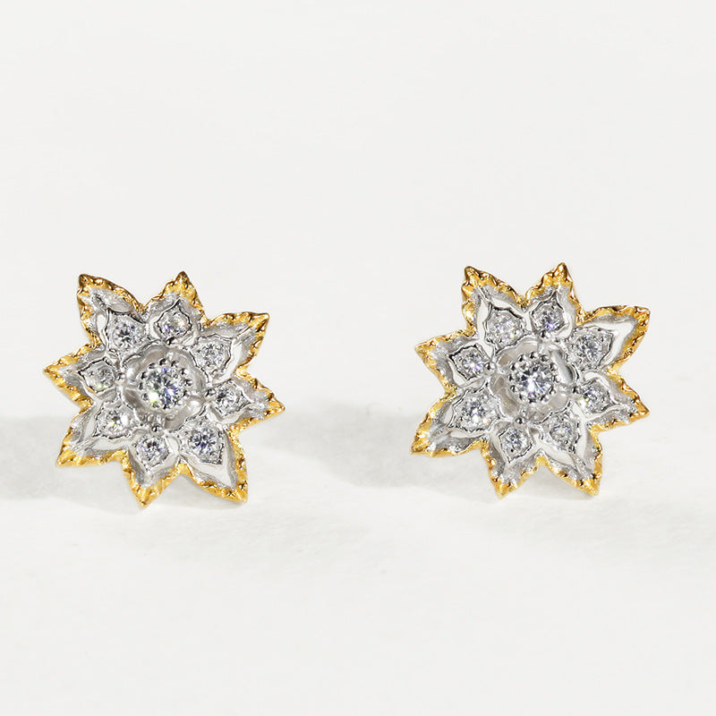 Two-tone Gold-plated Zircon Inlaid Earrings For Women