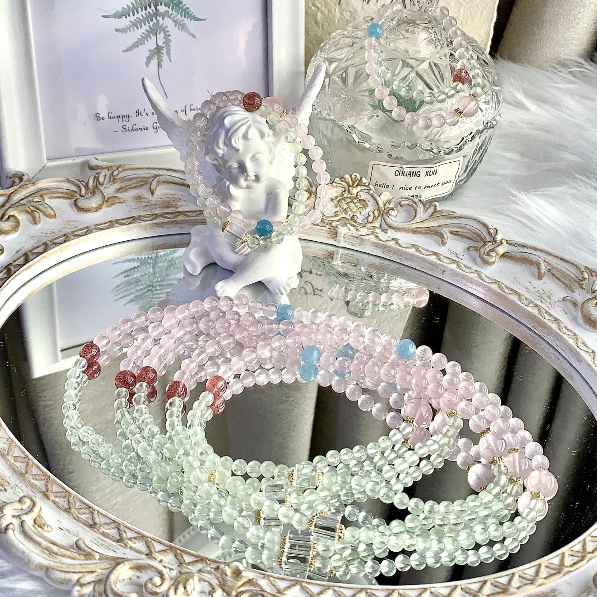 Prehnite Strawberry Crystal Horse Powder DIY Multi-circle Design Bracelet