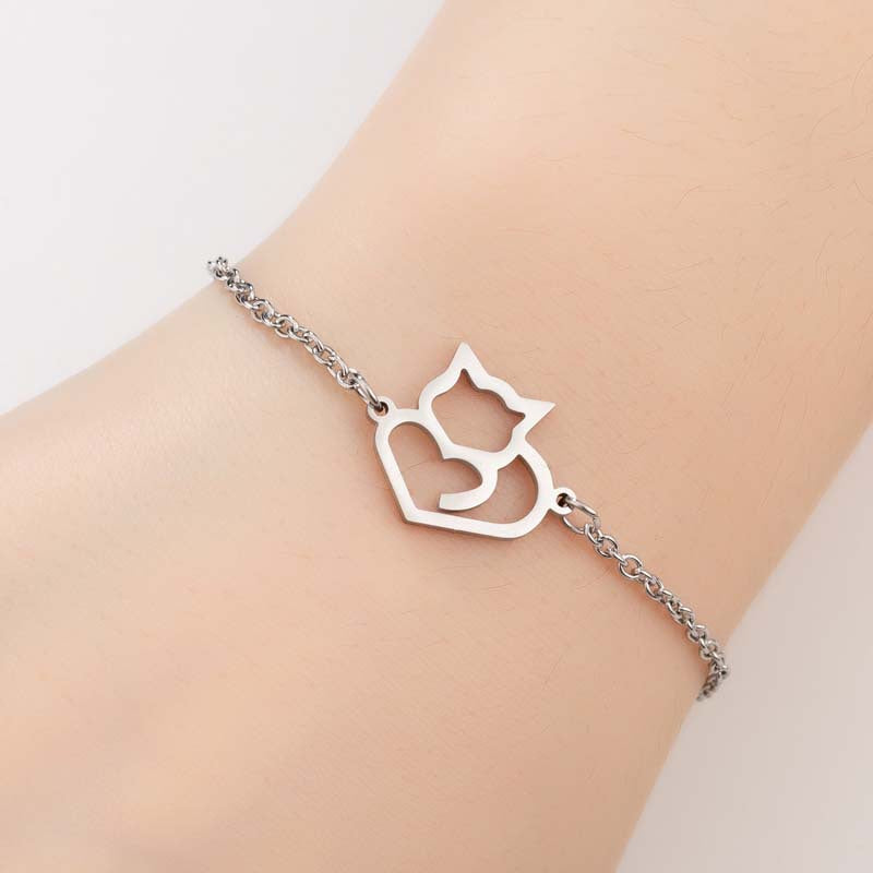 Simple And Elegant Stainless Steel Cute Long Tail Love Cat Bracelet