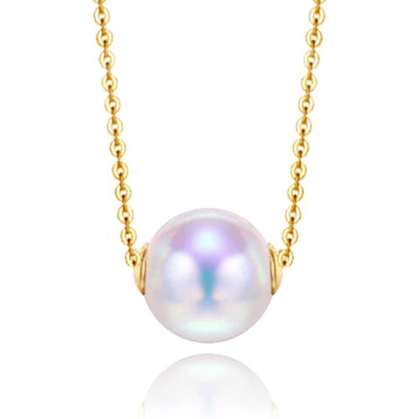 18 K gold natural seawater pearl pendant necklace, clavicle containing 18K gold chain