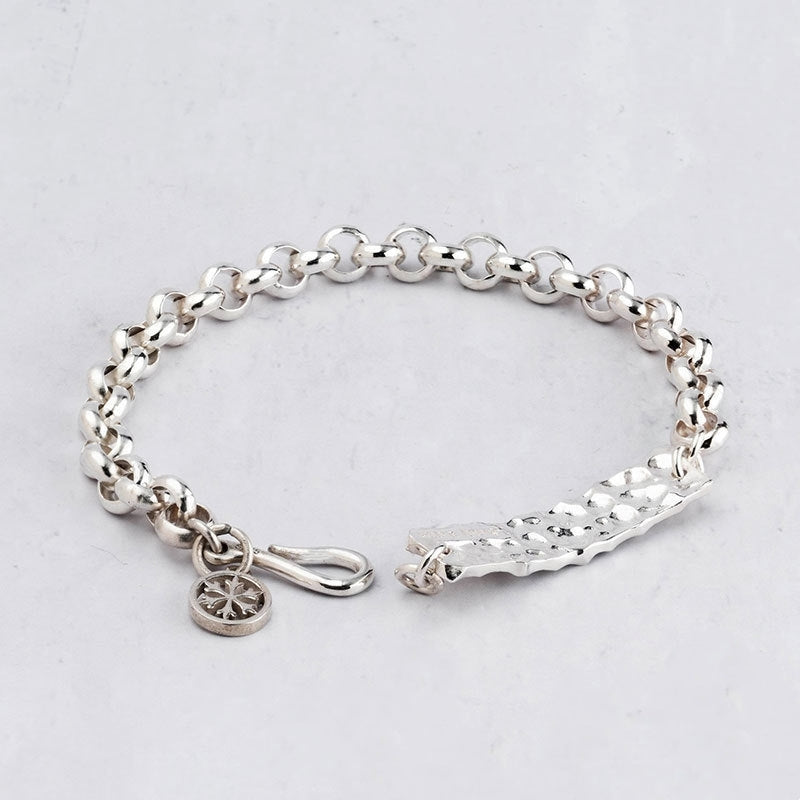 S925 Silver Hammer Pattern Shaped Bracelet Original Silver White